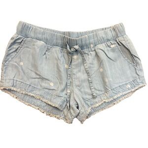Cloth & Stone Polka Dot Chambray Shorts M Fringe Hem Boho Cottagecore